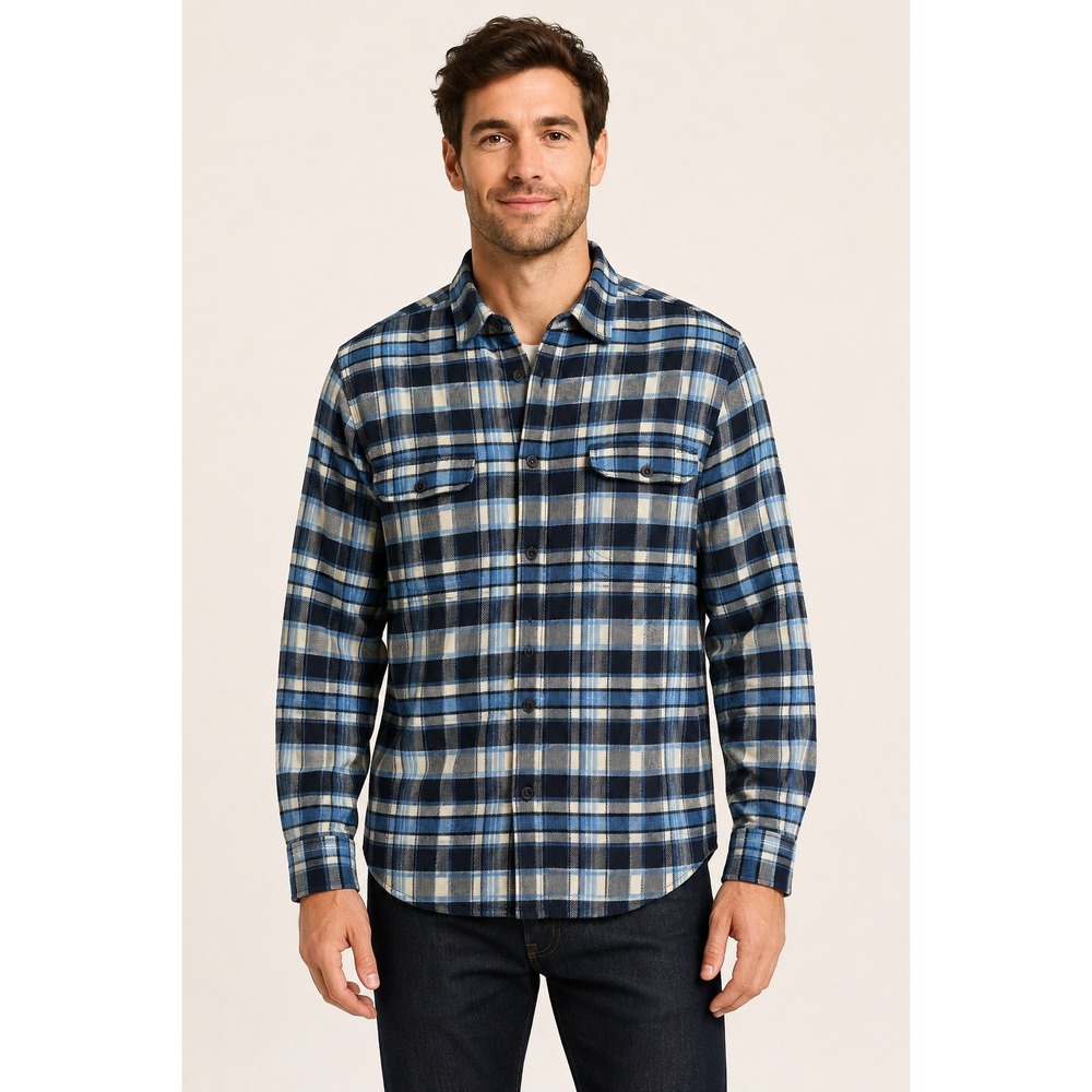 JACHS Men M Plaid Flannel Button Down Shirt Medium Blue Gorpcore